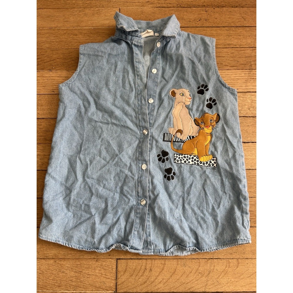 Vintage Lion King Chambray Denim Tank Top Disney Youth Size 10 Simba Button Down